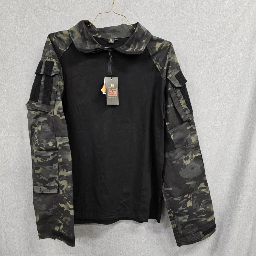 Krydex Mens Tactical Combat Shirt XL Multicam Black Camo 1/4 Zip Long Sleeve NEW